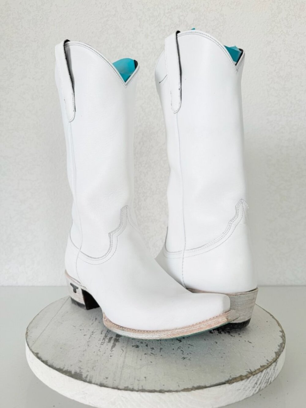 Lane EMMA JANE White Cowboy Boots Womens 7.5 Western Cowgirl Mid Calf Snip Toe